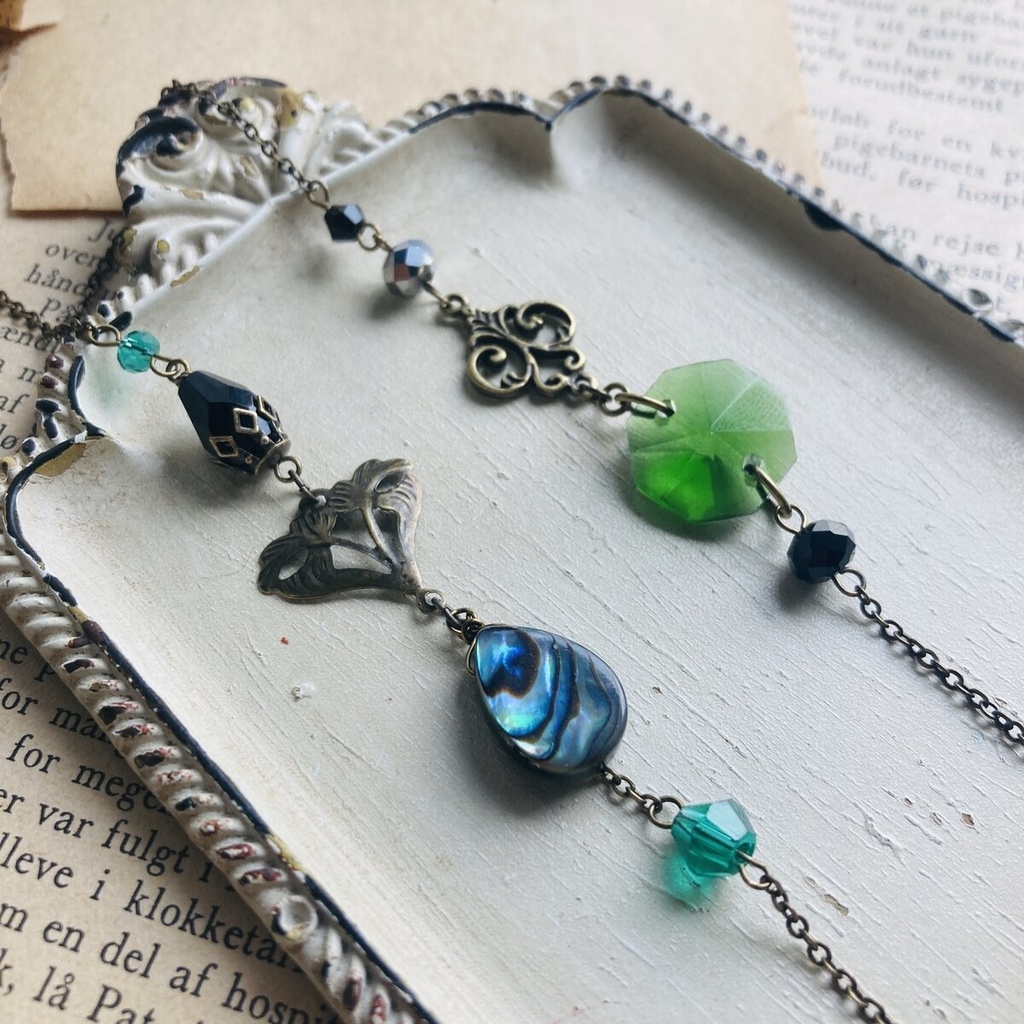 色変更オーダー可能 メガネコード グリーンガラスとアバロンシェル メガネストラップ