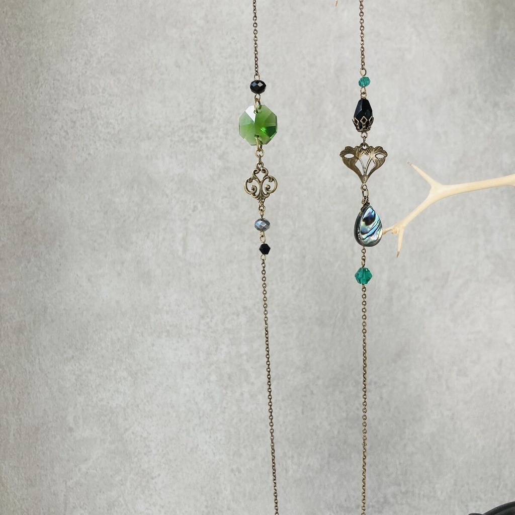 色変更オーダー可能 メガネコード グリーンガラスとアバロンシェル メガネストラップ