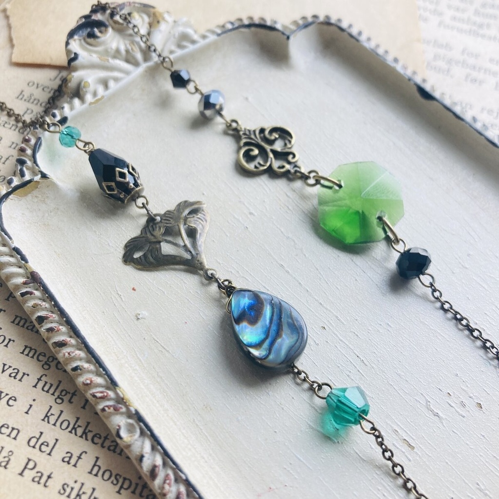 色変更オーダー可能 メガネコード グリーンガラスとアバロンシェル メガネストラップ