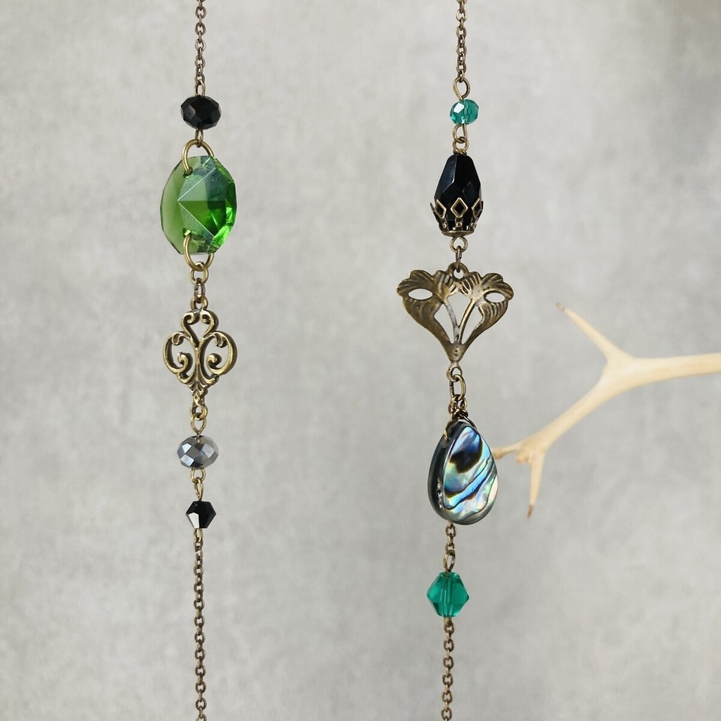 色変更オーダー可能 メガネコード グリーンガラスとアバロンシェル メガネストラップ