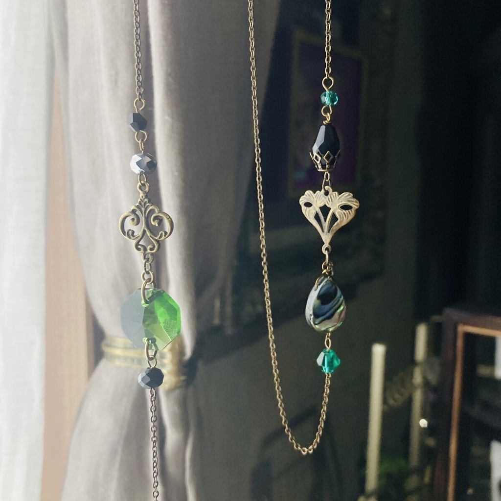 色変更オーダー可能 メガネコード グリーンガラスとアバロンシェル メガネストラップ