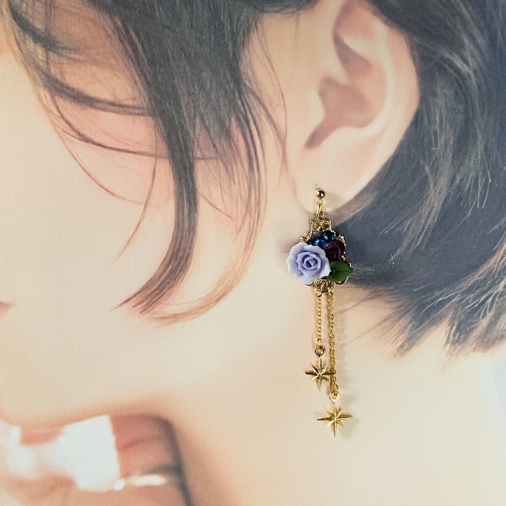 注意事項必読★ブルームバースデー アズール 薔薇と星のピアス イヤリング 深海うつぼ
