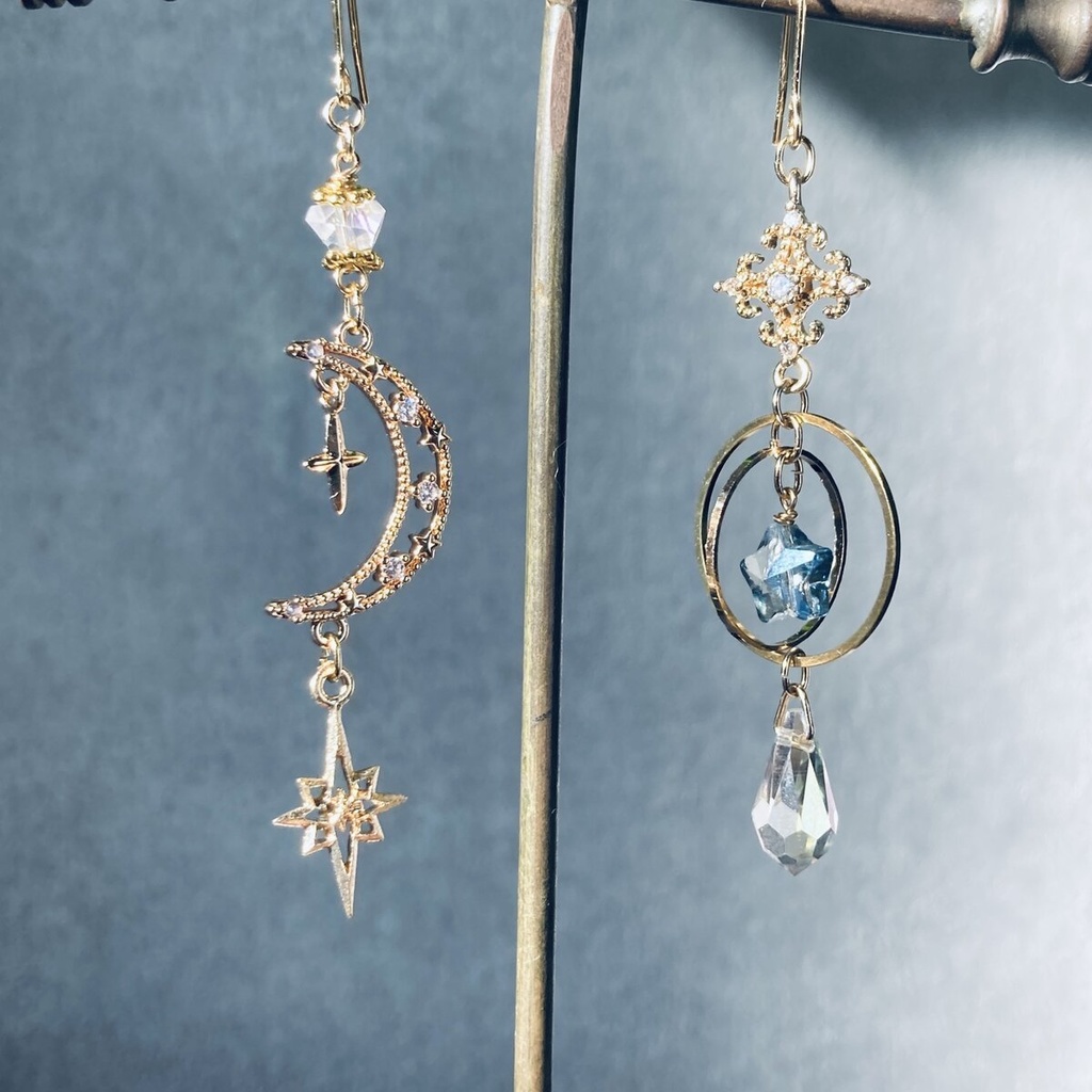 再再販 夜の魔術部 天体観測 月と星の戯れ ピアス イヤリング