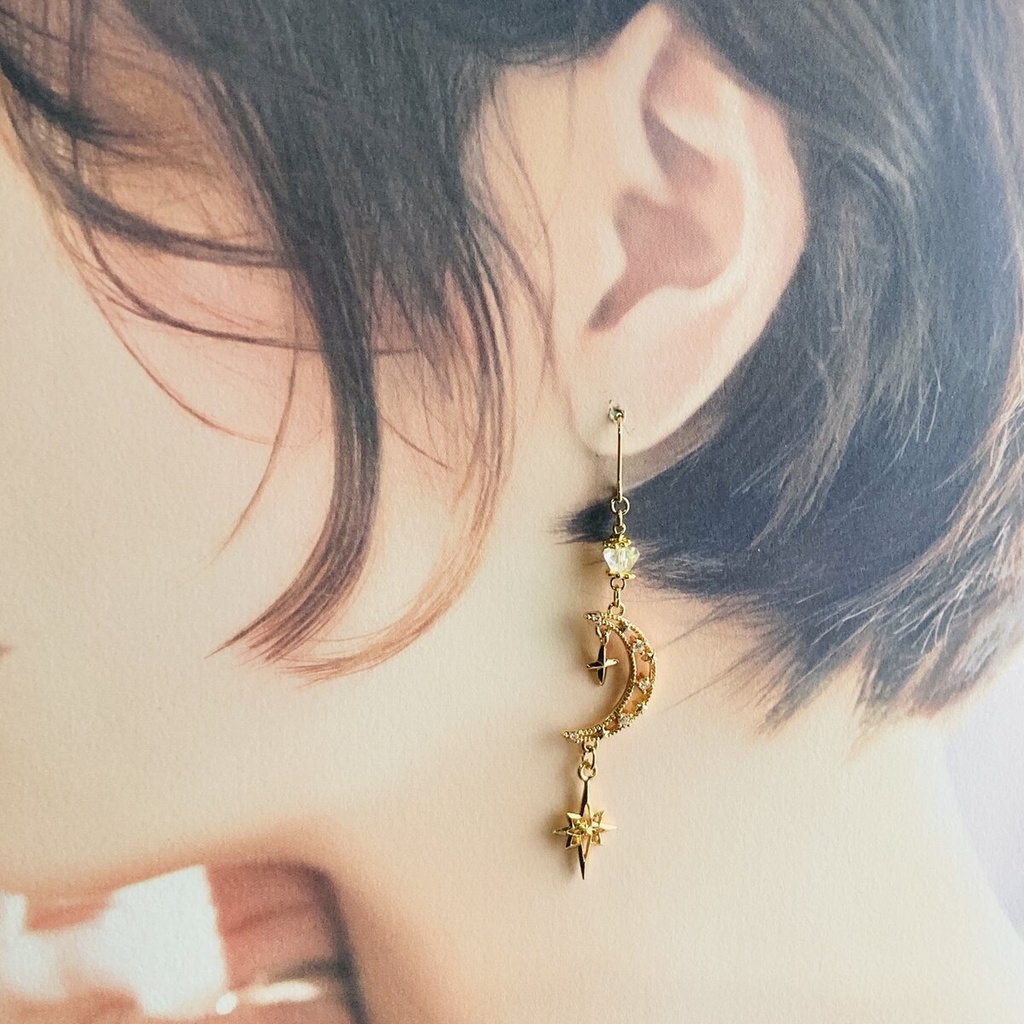 再再販 夜の魔術部 天体観測 月と星の戯れ ピアス イヤリング