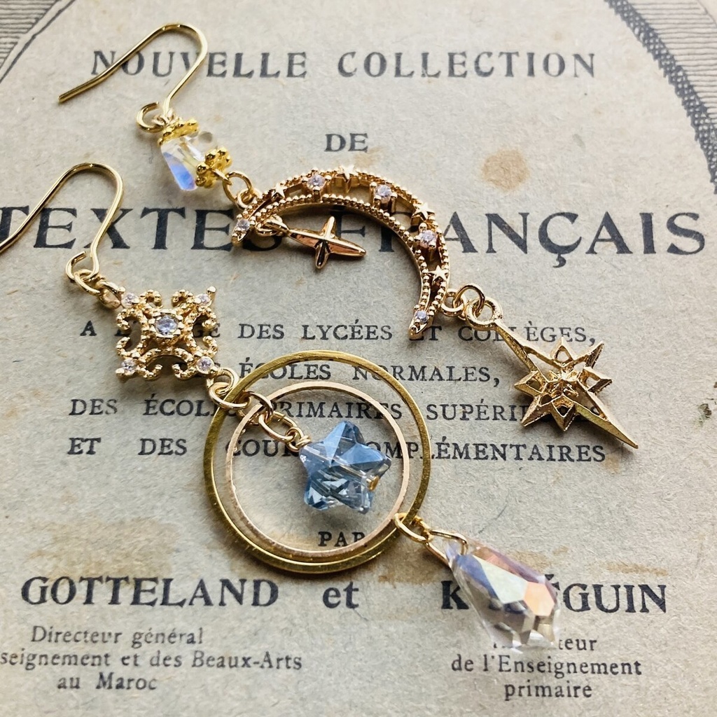 再再販 夜の魔術部 天体観測 月と星の戯れ ピアス イヤリング