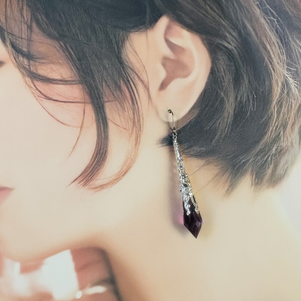 色変更可能 *イロアソビ* 紫のシャンデリア チェコ ドロップ イヤーカフ