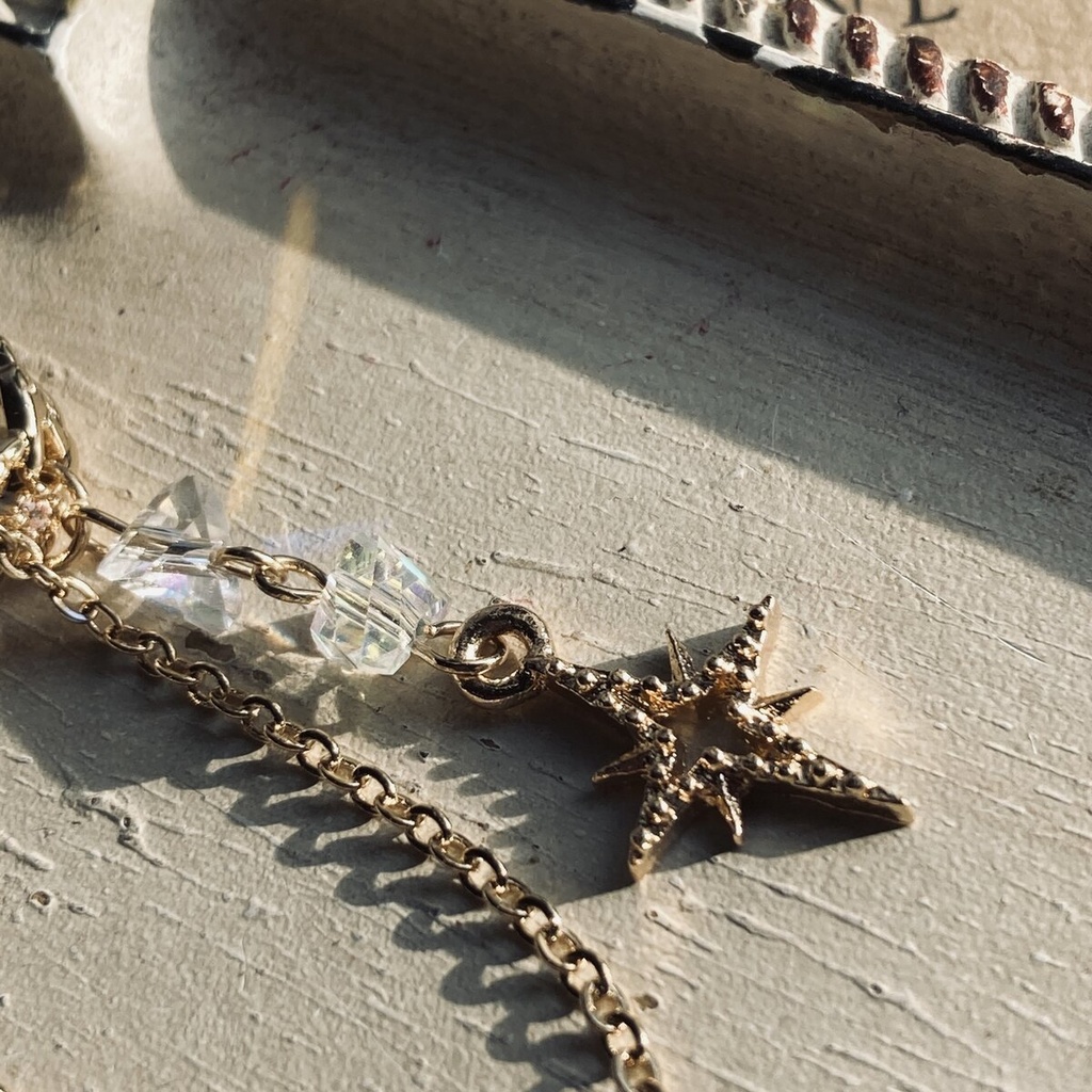 夜の魔術部 星と月のビジュー オーロラガラス ピアス(イヤリング)+イヤーカフ 片耳用 説明文必読