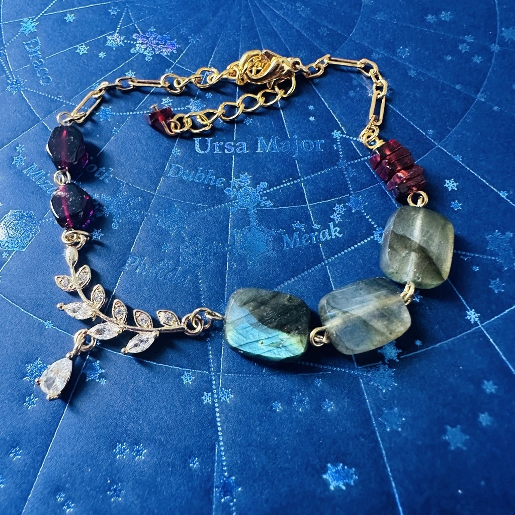 送料込み ラブラドライトとロードライトガーネット ブレスレット