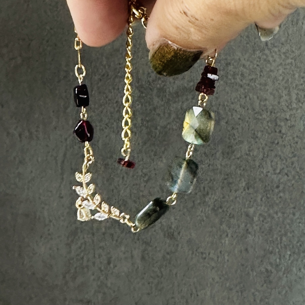 送料込み ラブラドライトとロードライトガーネット ブレスレット