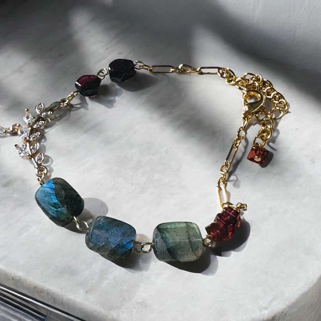 送料込み ラブラドライトとロードライトガーネット ブレスレット