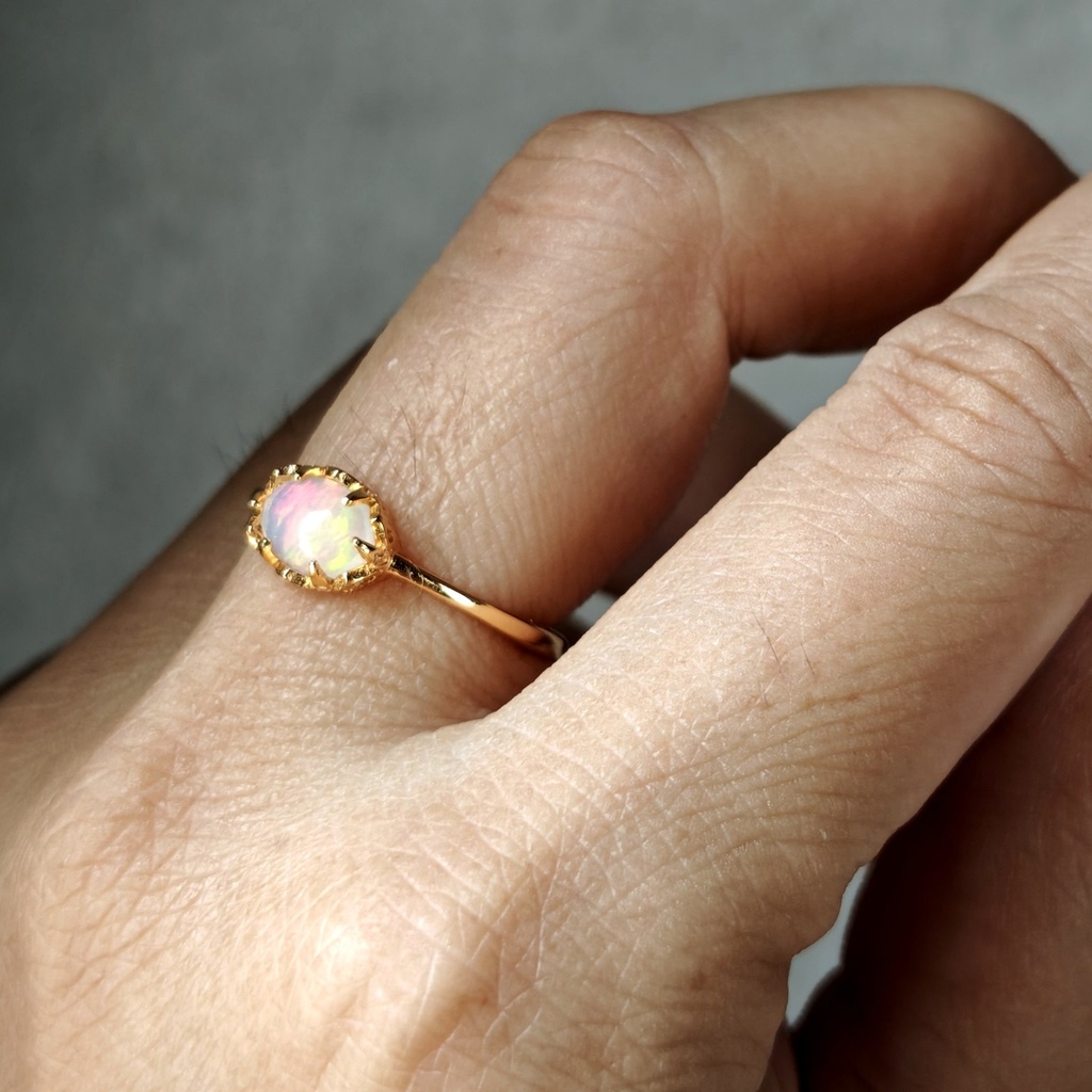 黄 赤 ミルキーオパール リング 指輪 silver925 MCB