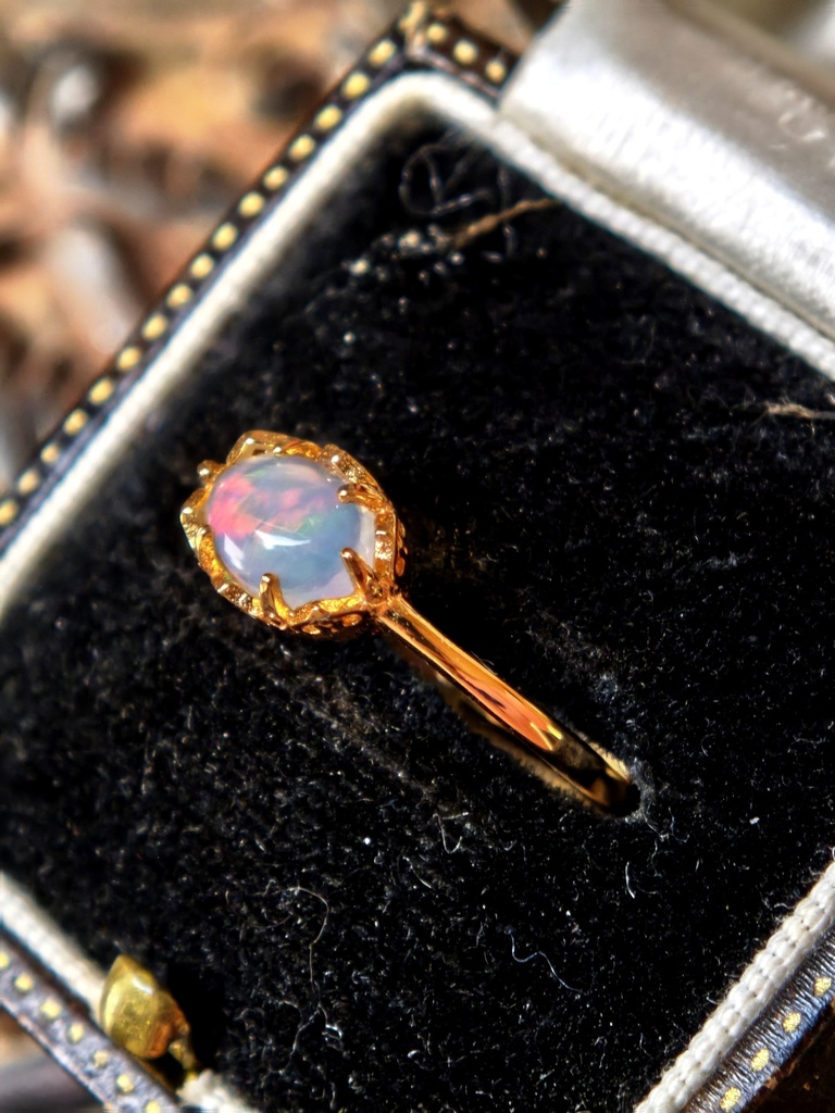 黄 赤 ミルキーオパール リング 指輪 silver925 MCB