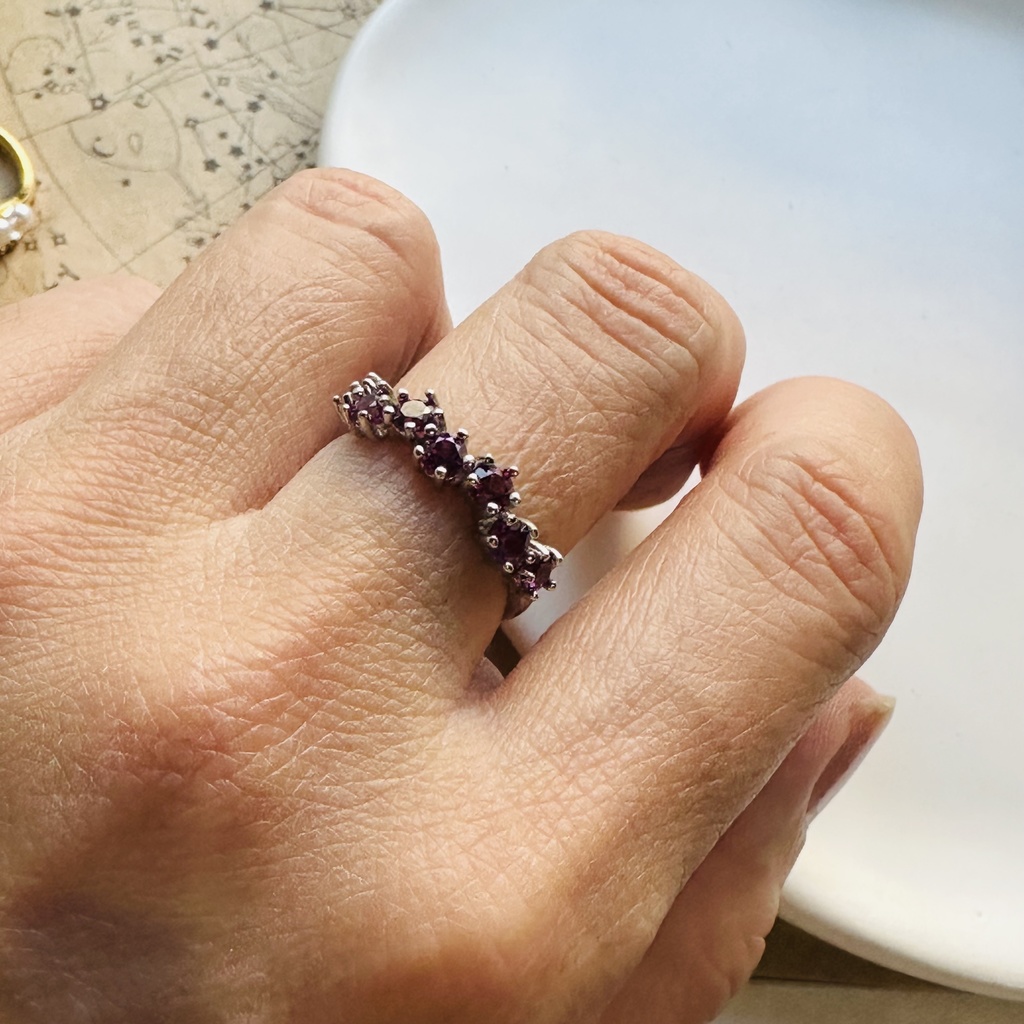現品のみ 送料込 ロードライトガーネット 7粒 シルバー925 リング 調整可能 ガーネット