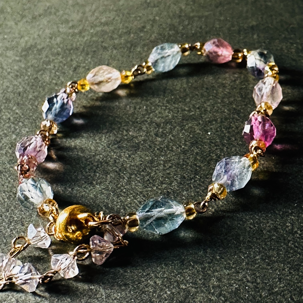 送料込み 片手でつけれる キャンディカラー フローライトブレスレット