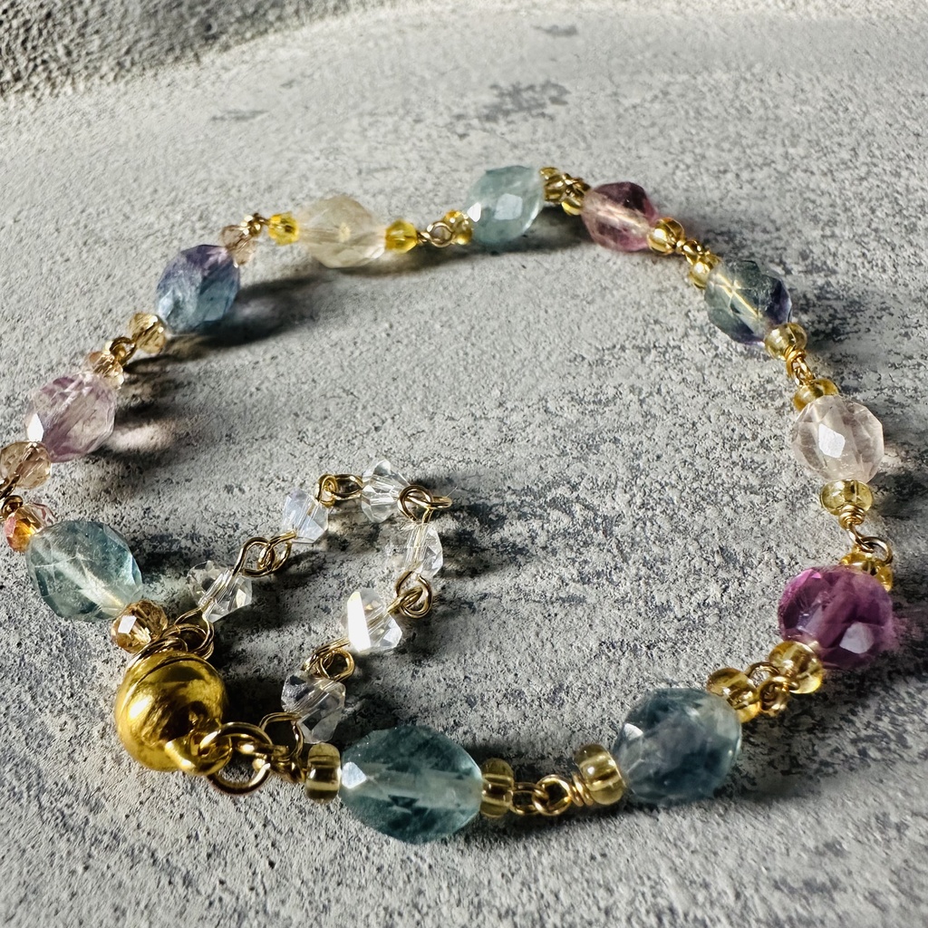 送料込み 片手でつけれる キャンディカラー フローライトブレスレット