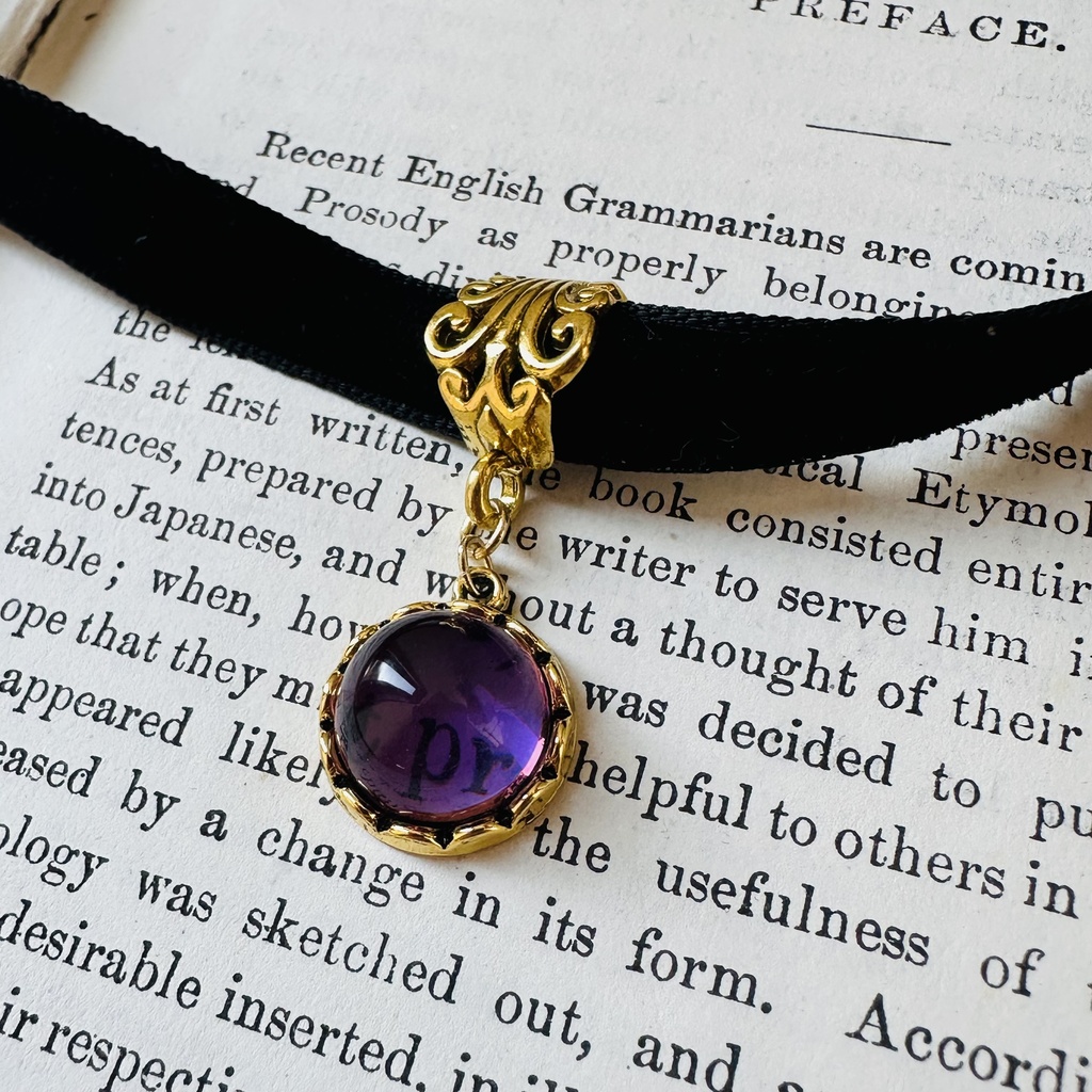 再販 送料込み 新色 紫 ガラス カボション チョーカー 夜の魔術部