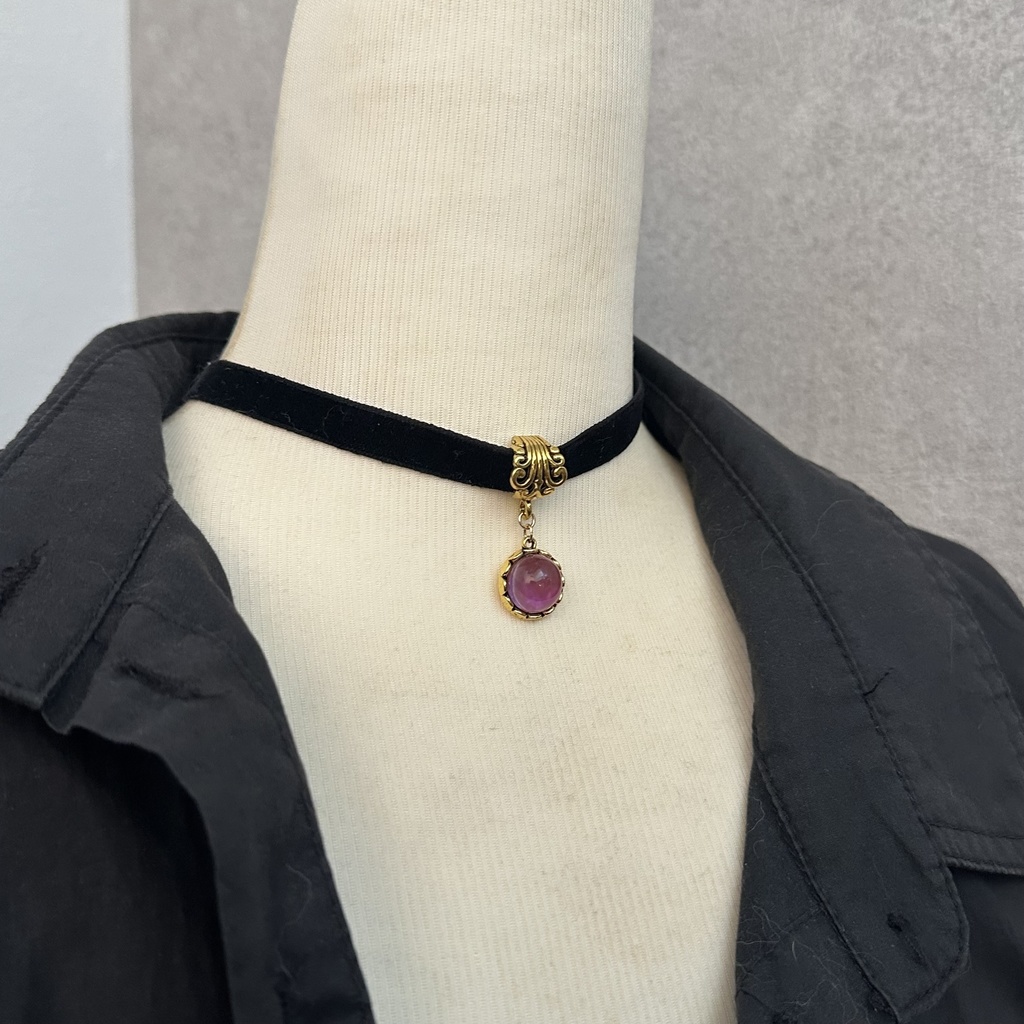 再販 送料込み 新色 紫 ガラス カボション チョーカー 夜の魔術部