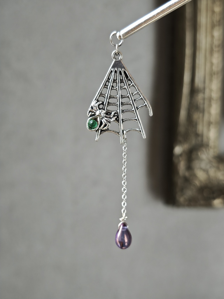 ハロウィン 蜘蛛 蜘蛛の巣 かんざし 色変更無料