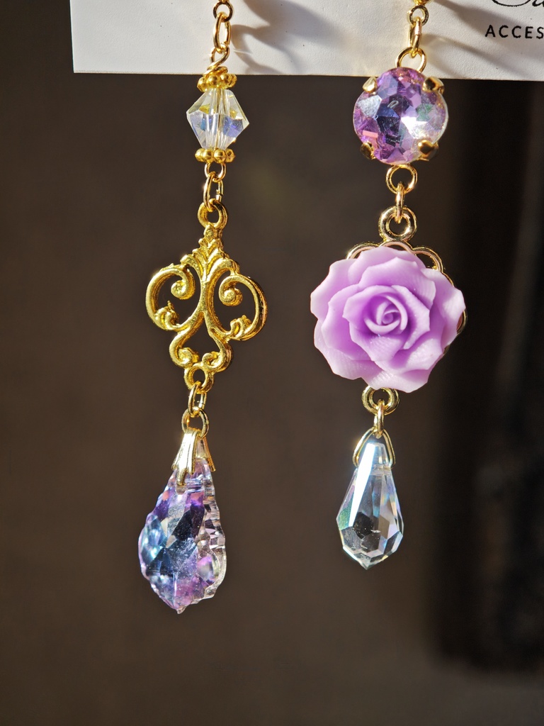 送料込 イロアソビ* 紫薔薇 ヴィトライユ ガラス ピアス
