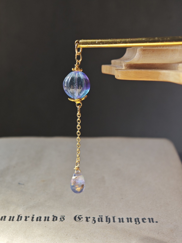 送料無料 夜の魔術部 菫と宵闇ガラス レア雫をたらした かんざし