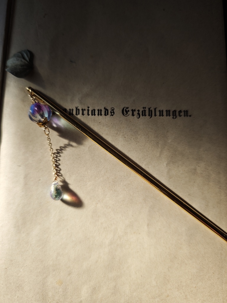 送料無料 夜の魔術部 菫と宵闇ガラス レア雫をたらした かんざし