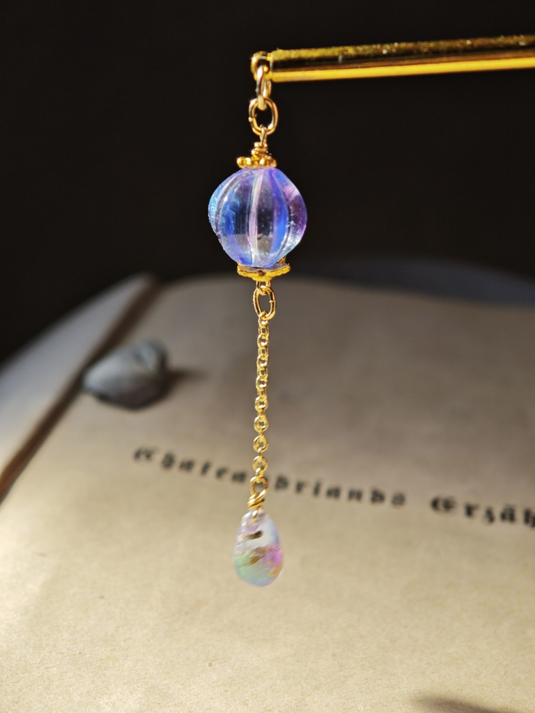 送料無料 夜の魔術部 菫と宵闇ガラス レア雫をたらした かんざし