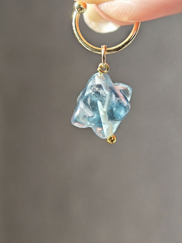 送料無料 片耳用 ブルーグリーン マルカバスター フローライト イヤーカフ ピアス、イヤリング変更可能