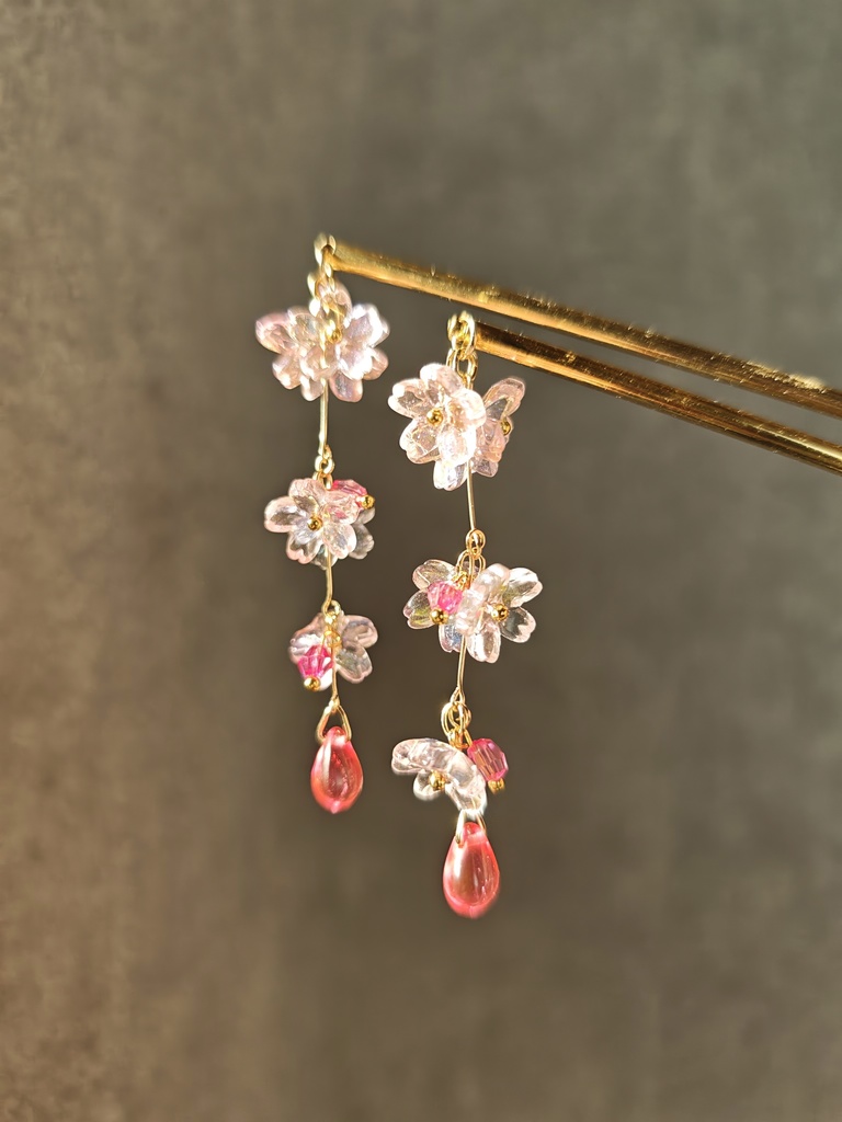 送料込 しゃらり サクラ 桜 ガラスの桜 かんざし お揃いのピアスイヤリングあります
