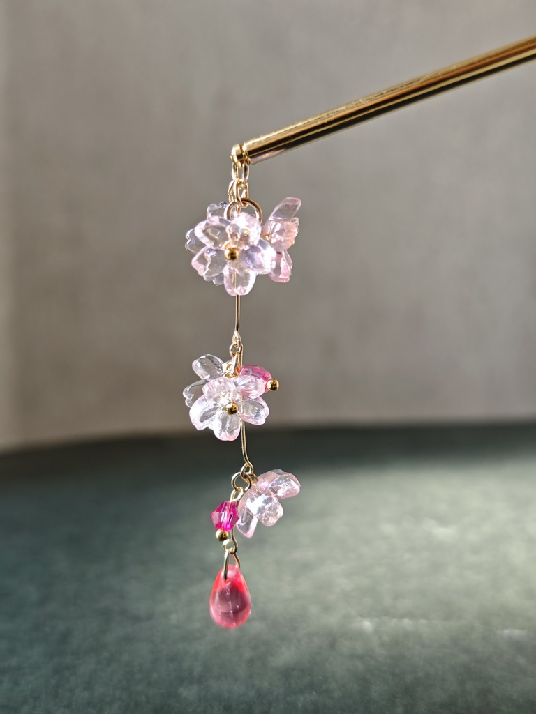 送料込 しゃらり サクラ 桜 ガラスの桜 かんざし お揃いのピアスイヤリングあります