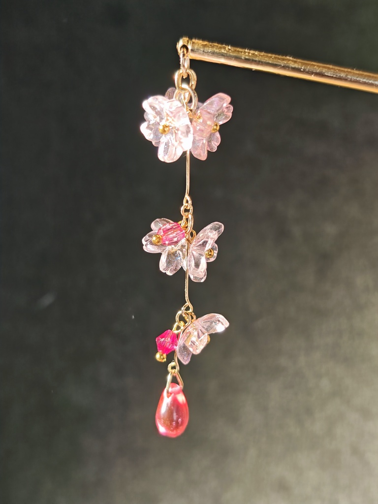 送料込 しゃらり サクラ 桜 ガラスの桜 かんざし お揃いのピアスイヤリングあります