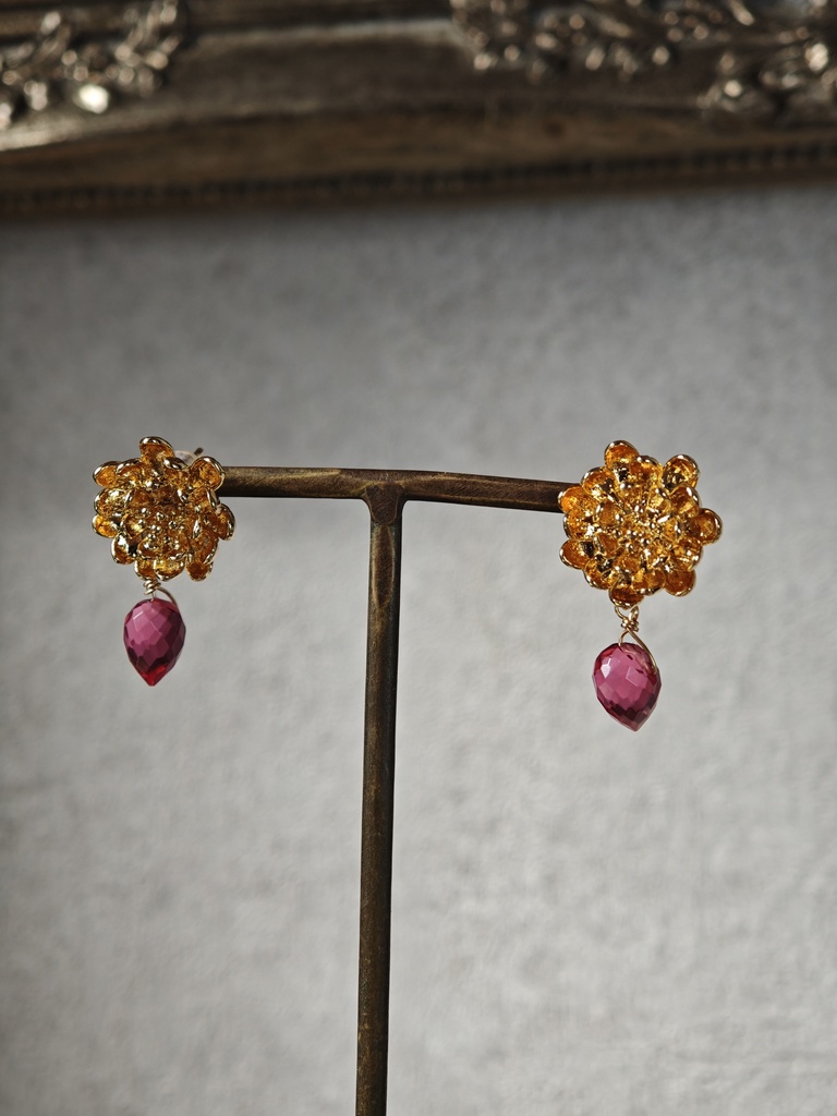 送料無料 現品のみ ダリア ストロベリーカラークォーツ ピアス k16gp