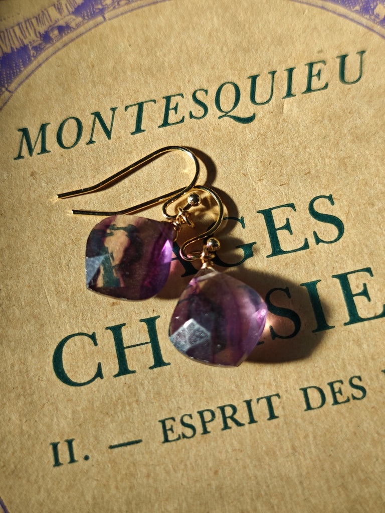 送料込み 蛍石 パープルフローライト ピアス イヤリング 14kgf