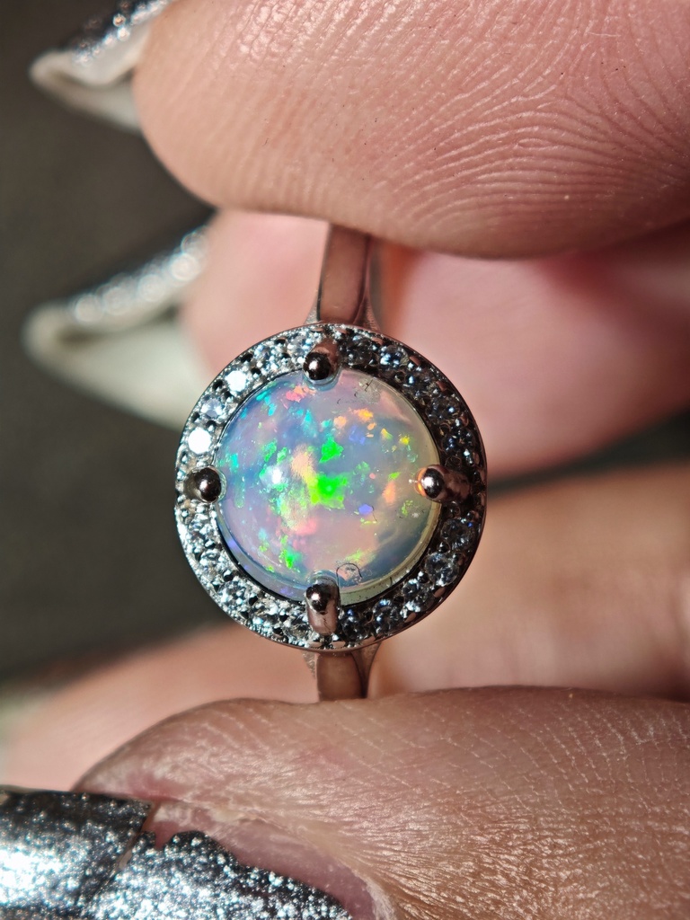 動画確認あり　蛍光グリーン　オパール　リング　指輪　MCB