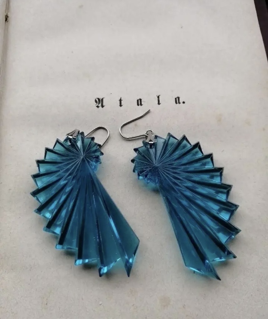 アズール ブルー 巻貝 ヴィンテージ アクリル 大ぶり ピアス イヤリング
