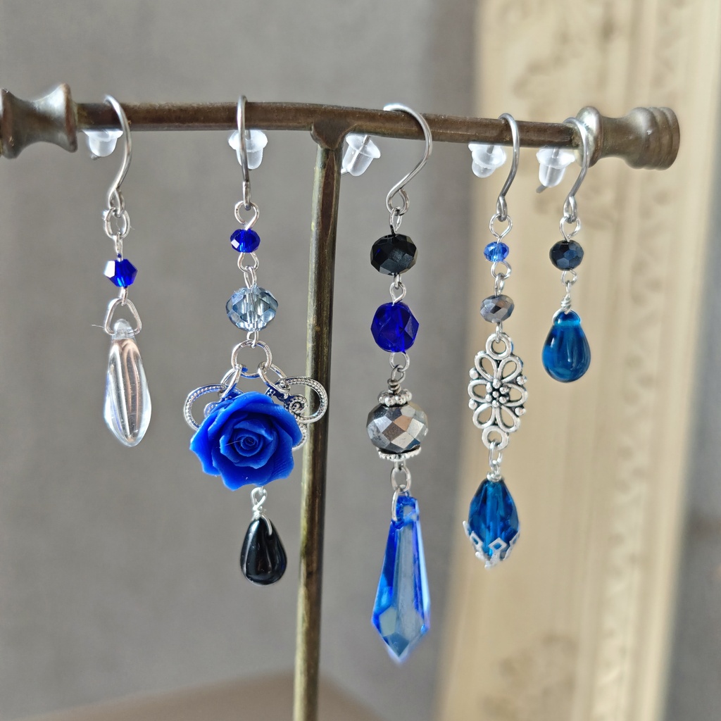 メランジュシリーズ 青薔薇 ピアス イヤリング 5本セット
