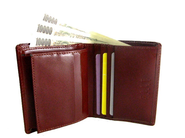 本牛革 二つ折り(小銭入れ付き) ワイン