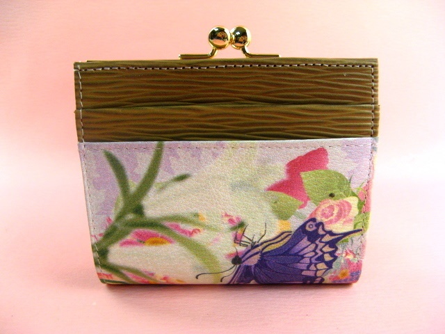 花と揚羽蝶 口金二つ折り財布