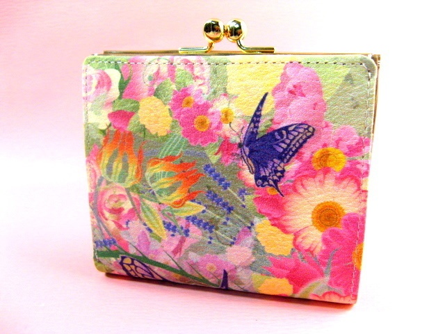 花と揚羽蝶　口金二つ折り財布