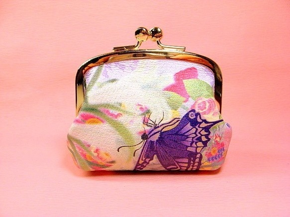 花と揚羽蝶 がま口小銭入れ