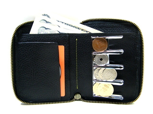 トスカーナ革 コインキャッチャー付き札入れ ブラック