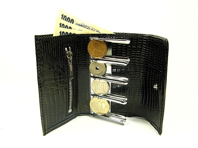 コインキャッチャー 財布 クロコダイルゴールド(エナメル加工牛革型押し)日本製