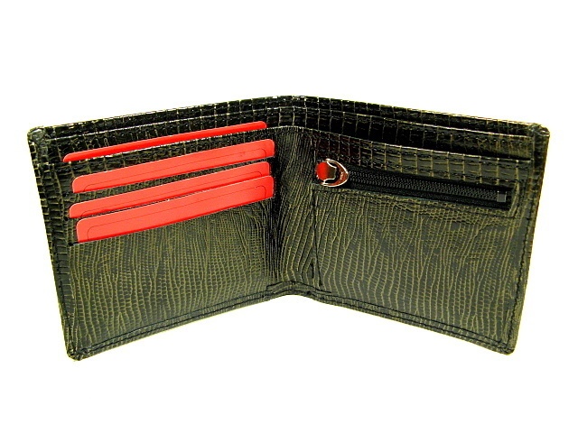 エナメル牛革型押し 二つ折り財布 (薄型スリム)