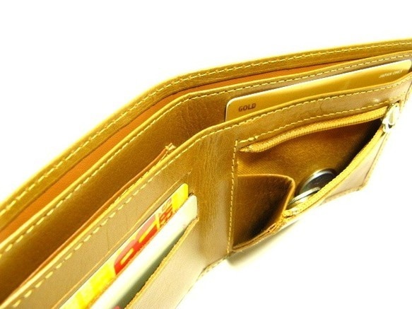 薄型 スリム 二つ折り財布 バッファロー革 キャメル