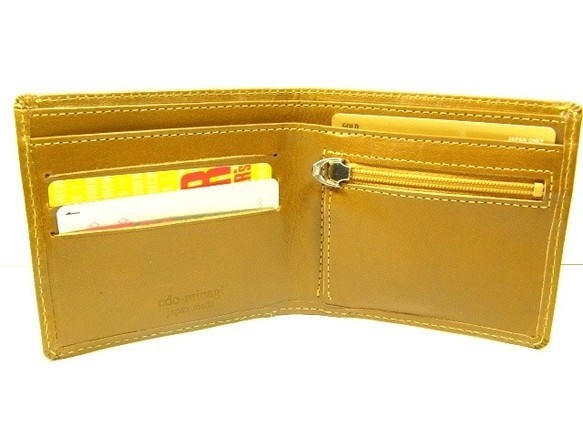 薄型 スリム 二つ折り財布 バッファロー革 キャメル