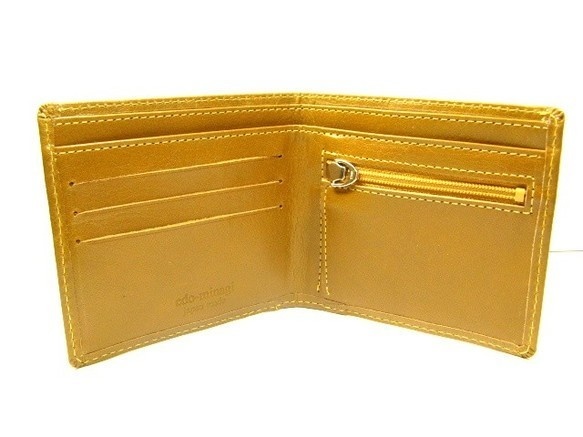 薄型 スリム 二つ折り財布 バッファロー革 キャメル