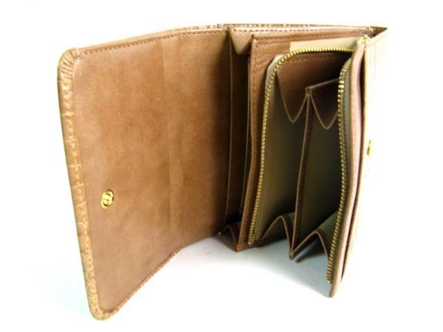 L字ファスナー二つ折り財布 牛革型押しクロコダイル ブラウン