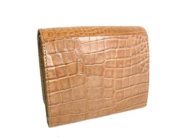 L字ファスナー二つ折り財布 牛革型押しクロコダイル ブラウン