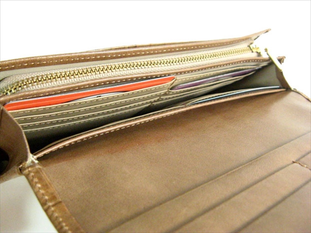 牛革型押し クロコダイル L字ファスナー長財布 ブラウン