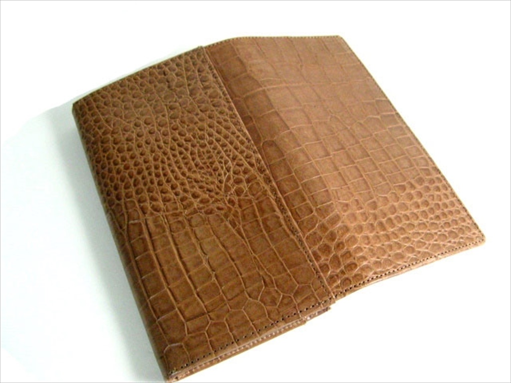 牛革型押し クロコダイル L字ファスナー長財布 ブラウン