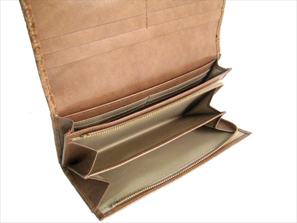 牛革型押し クロコダイル L字ファスナー長財布 ブラウン